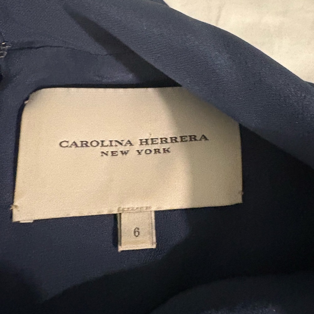 Carolina Herrera Classic Blue Belted Midi Dress - Picture 15 of 15
